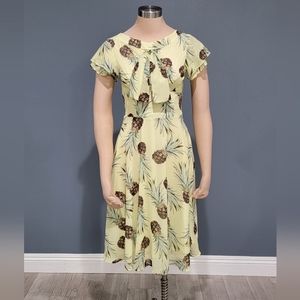 UNIQUE VINTAGE Tiki Collection Pineapple Tropical Fit Flare Swing Dress S